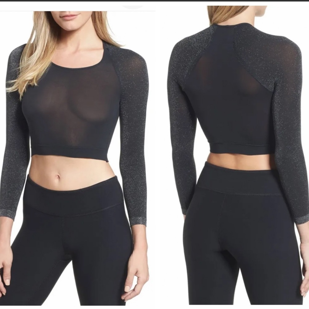 SPANX NEW Arm Tights Layering Piece in Gold Shimmer Crop Control Top Sheer Black
